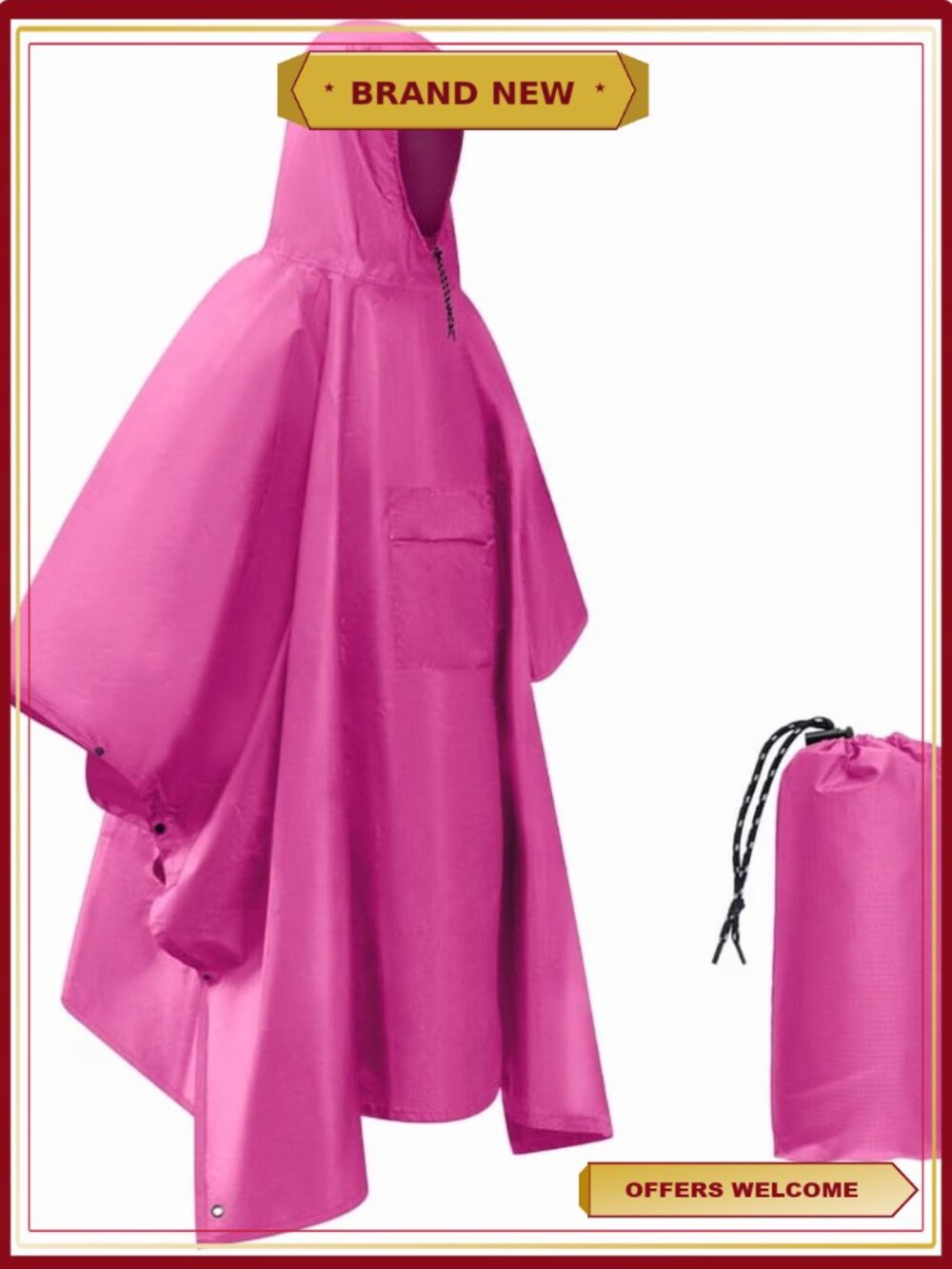 Waterproof Ripstop Polyester Rain Poncho Reusable with Hood for Hiking Adults